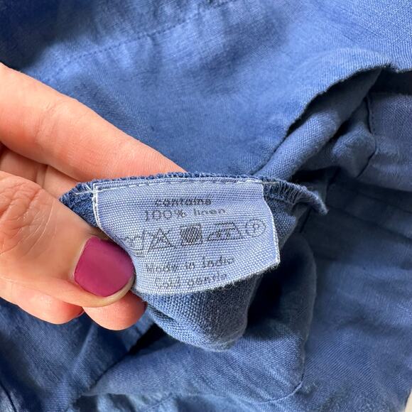 Lazy Bones Dress Womens Small Blue Linen Midi Lagenlook Minimalist Short Sleeve - Picture 4 of 10